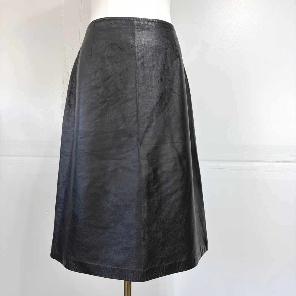 INC Timeless Black Leather Midi Skirt Womens Size 8 Minimalist Modern